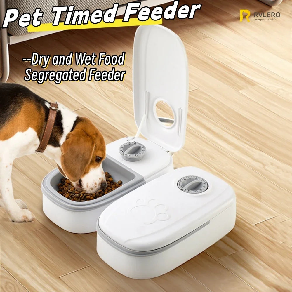 Pet Automatic Feeder Timed Quantification Separate Bowls for Dry Wet Feeding Easy to Clean Short-distance Travel Home Use Vue