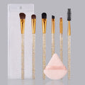 6pcs soft bristle multi-functional eye brush with glitter handle +1pcs triangular powder puff +1pcs portable pvx storage bag Vue Multicolored-3