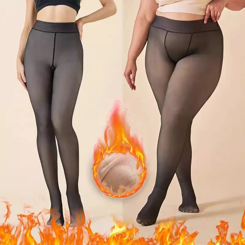 1-2Pairs Plus Size Fleece Lined Tights Translucent Sheer Look Opaque High Waist Thermal Pantyhose for Women Winter Daily Wear Vue