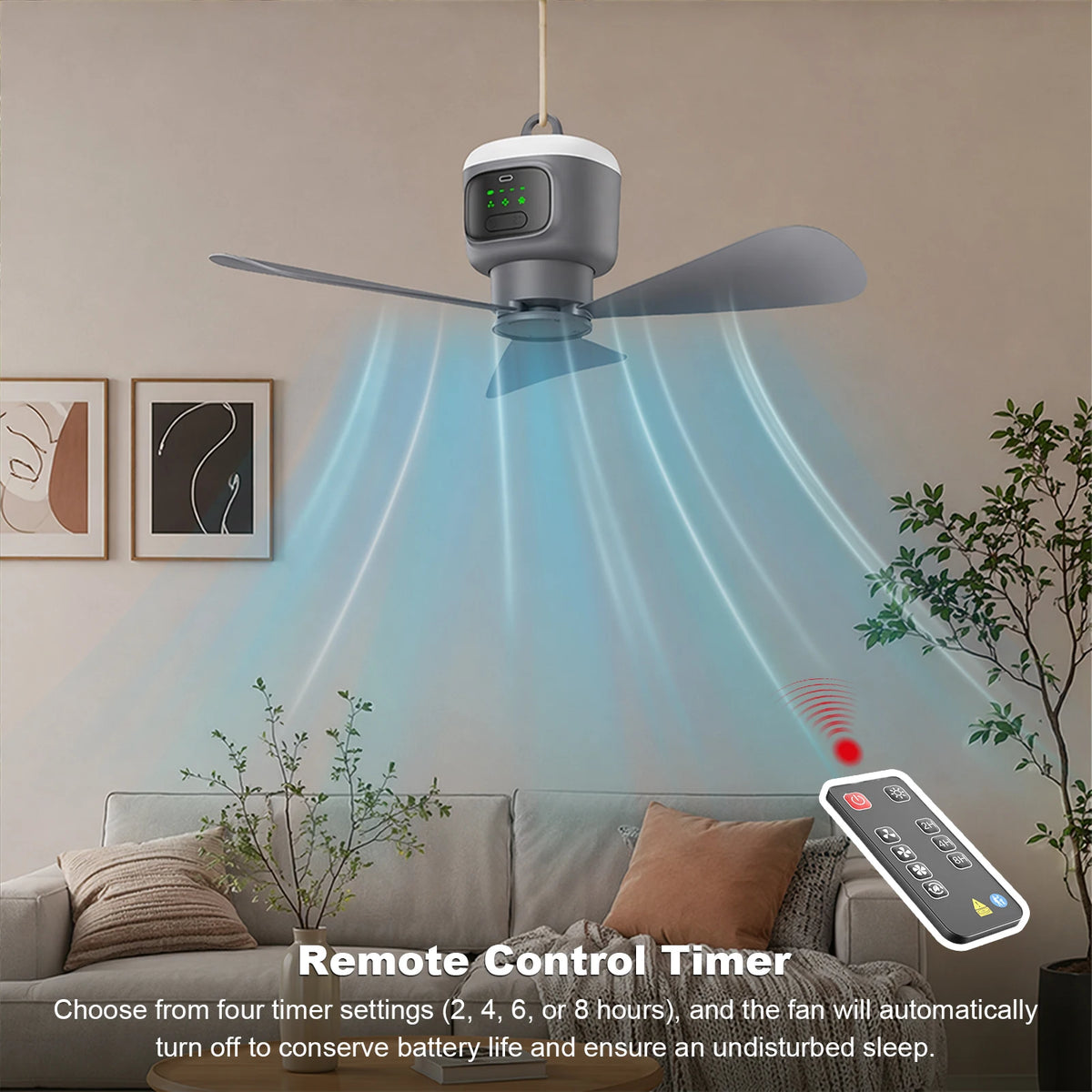 Quiet Hanging Fans 3 Speeds Hanging Tent Fans Wireless Mini Ceiling Fans for Tents Canopies Beach RV Car Camper & Outdoors Vue