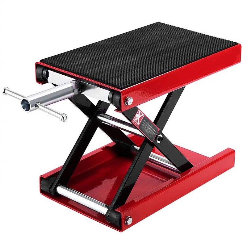 Motorcycle Lift Table 1100 Lbs Heavy Duty Hydraulic Lift Steel Dirt Bike ATV Wide Deck Scissor Lift Jack Table Foot Stand Jack Vue red