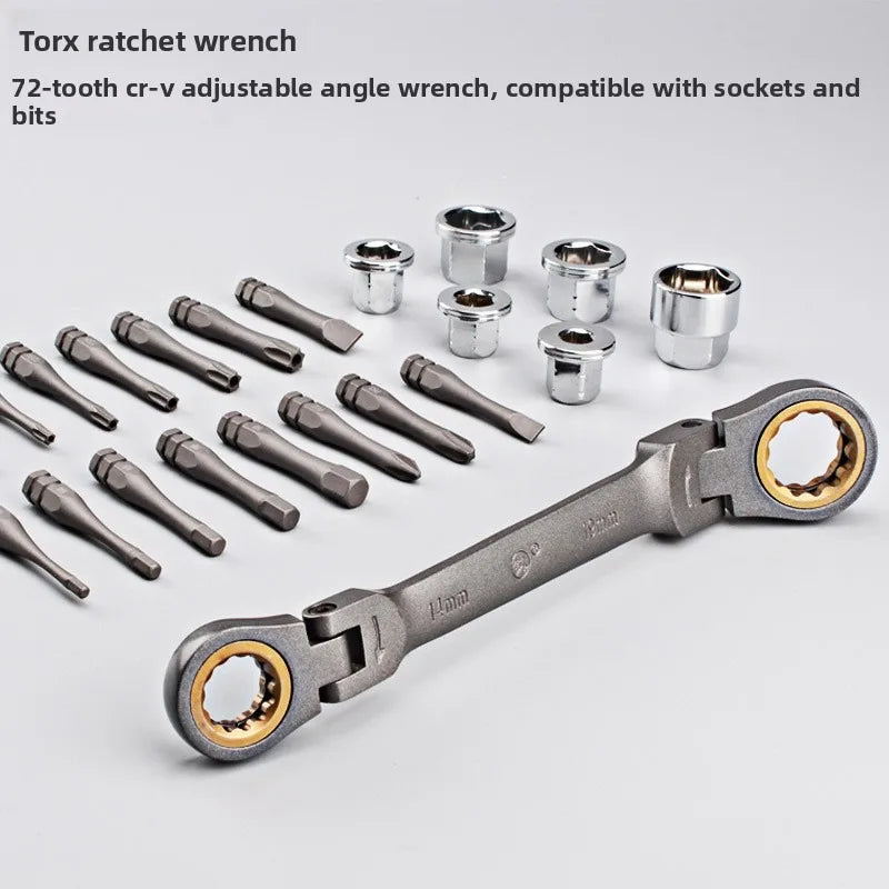 Multi-angle Ratchet Wrench Screwdriver Tool Set, Cross Hex Socket Kit, Household Car Repair Hand Tools for Machinery Maintenance Vue