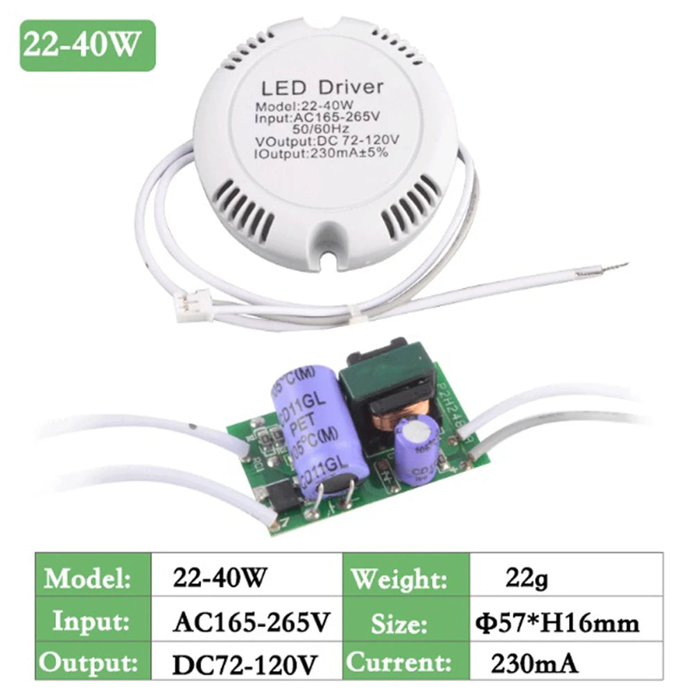 25W 40W LED Driver Ceiling Driver 220V Round/Square Driver Lighting Transform Unisolated Power Supply for LED Downlights Lights Vue