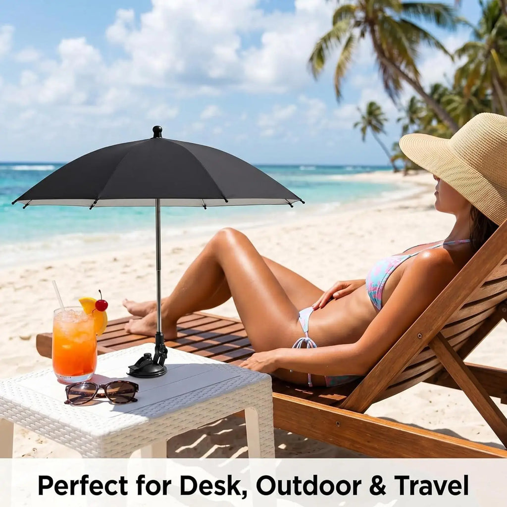 Table Top Umbrella w/Suction Cup Base, Portable Adjustable Sun Shade for Drinks, UV Protection Mini Parasol for Beach Patio Trip Vue