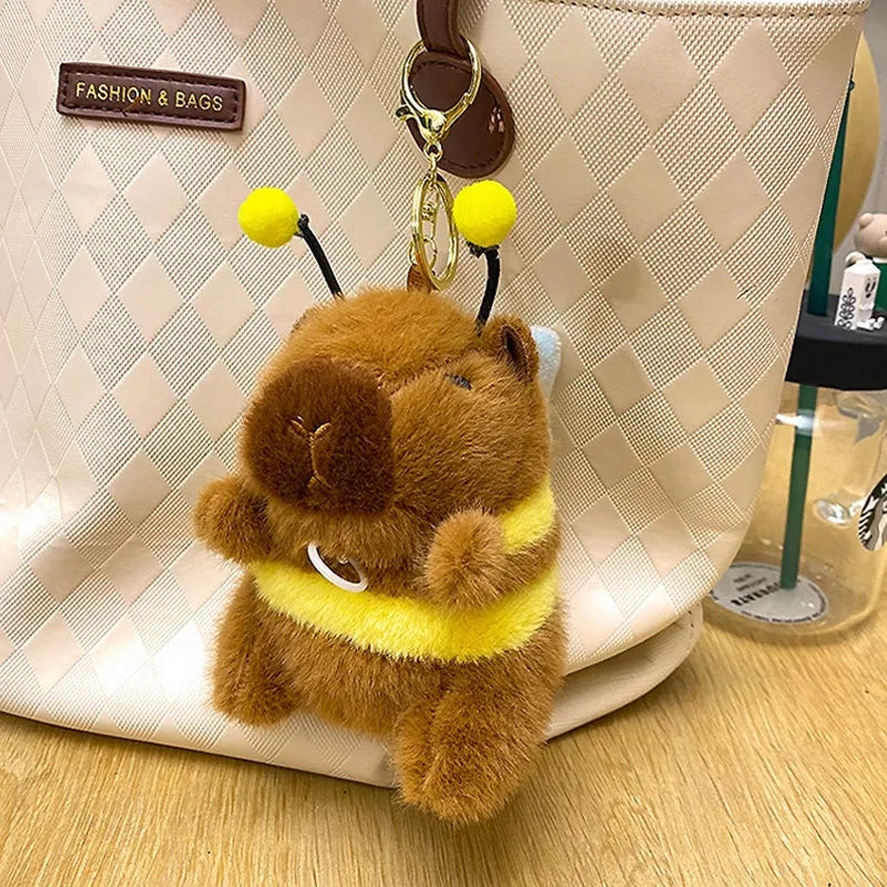 1-20PCS Cute Plush Bee Wings Vibrating Keychain Capybara Fun Quirky Toys Plush Bee Doll Bag Charm Plush Charm Children's Gift Vue