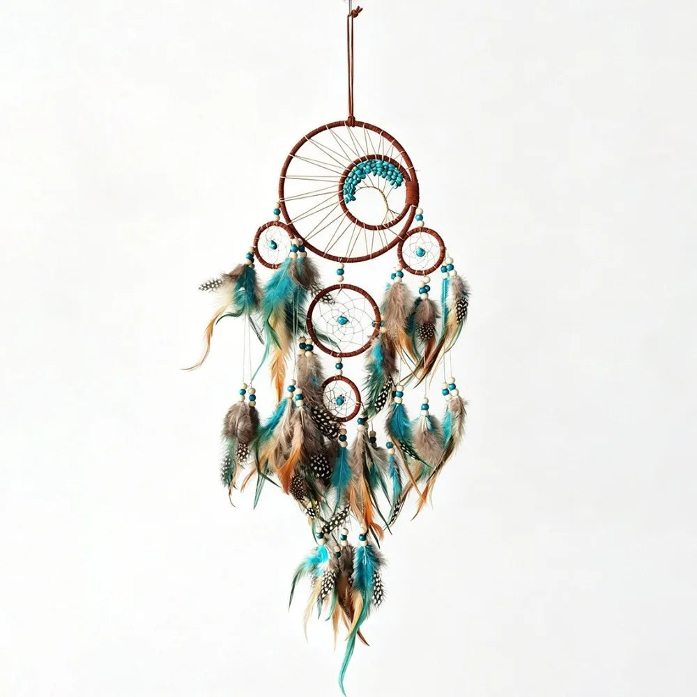 Hanging Pendant Boho Style Vintage Dream Catcher Handmade Decorative Vintage Wind Chime with Feather Hanging Ornament Home Vue 24.02x5.91 in