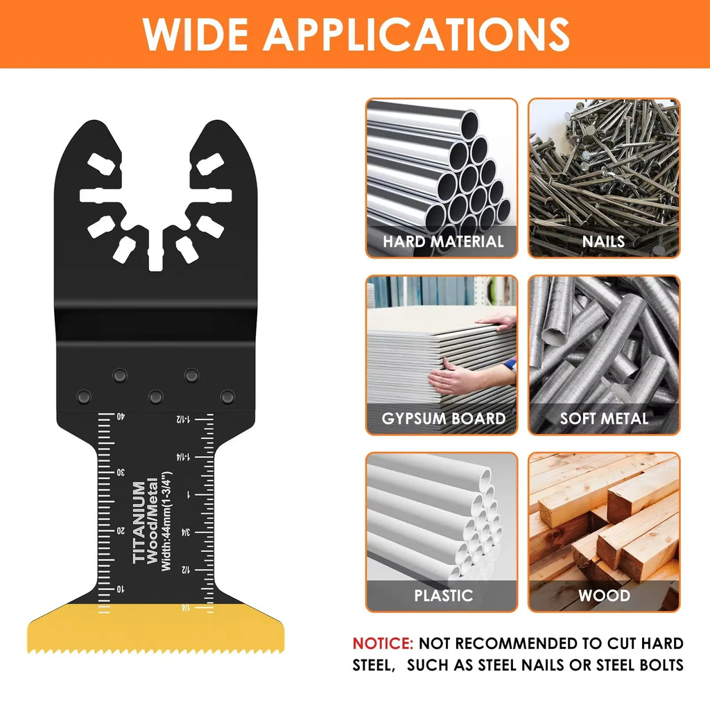 3/6PCS Titanium Oscillating Saw Blades Kit, Plunge Cutting Multitool Blades for Metal Wood Nails Screws, Flush Cut Universal Vue