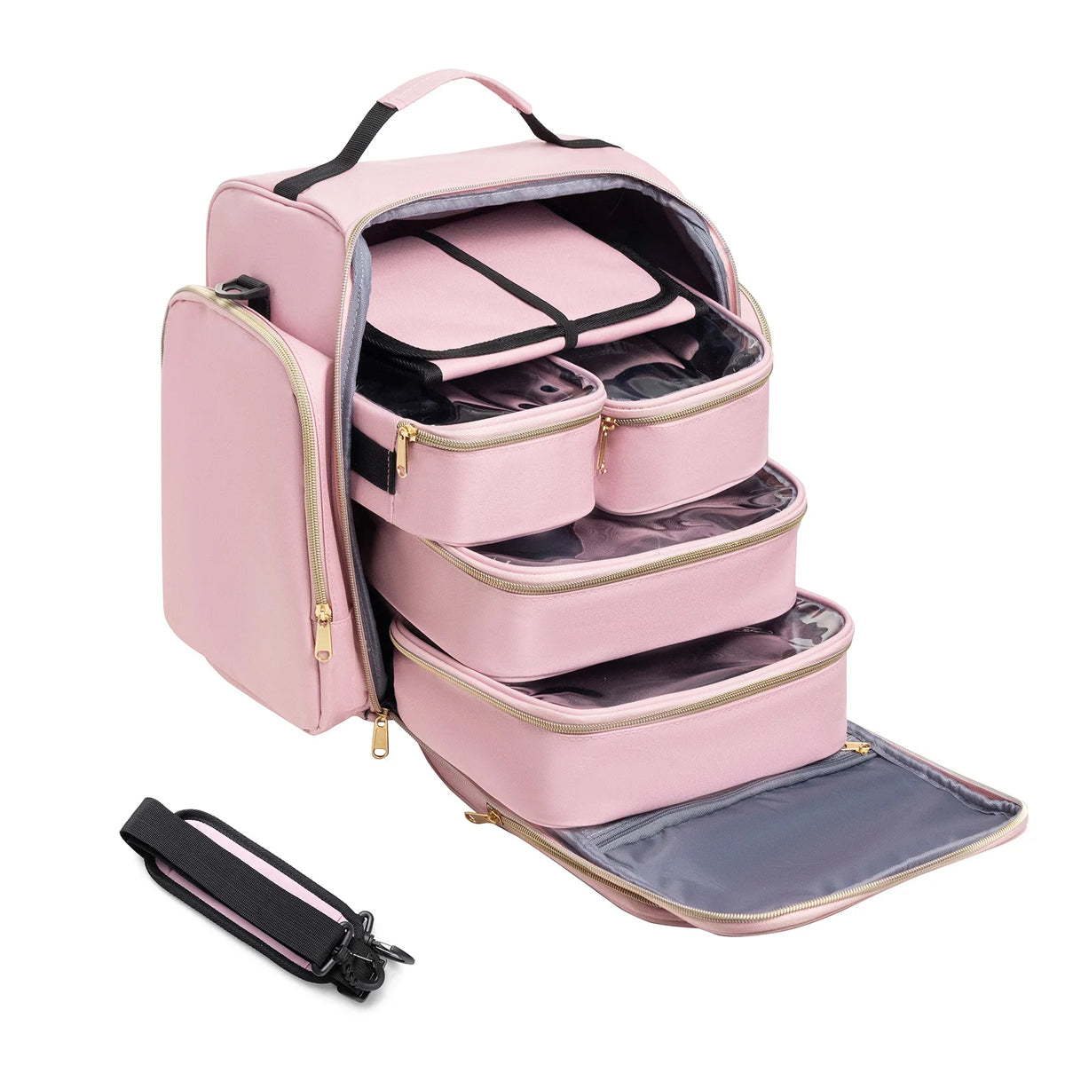 Travel Makeup Bag Large Capacity Storage Bag 4 Detachable Boxes 1 Jewelry Sorting Roll Multiple Storage Bags Makeup Bag Vue Pink