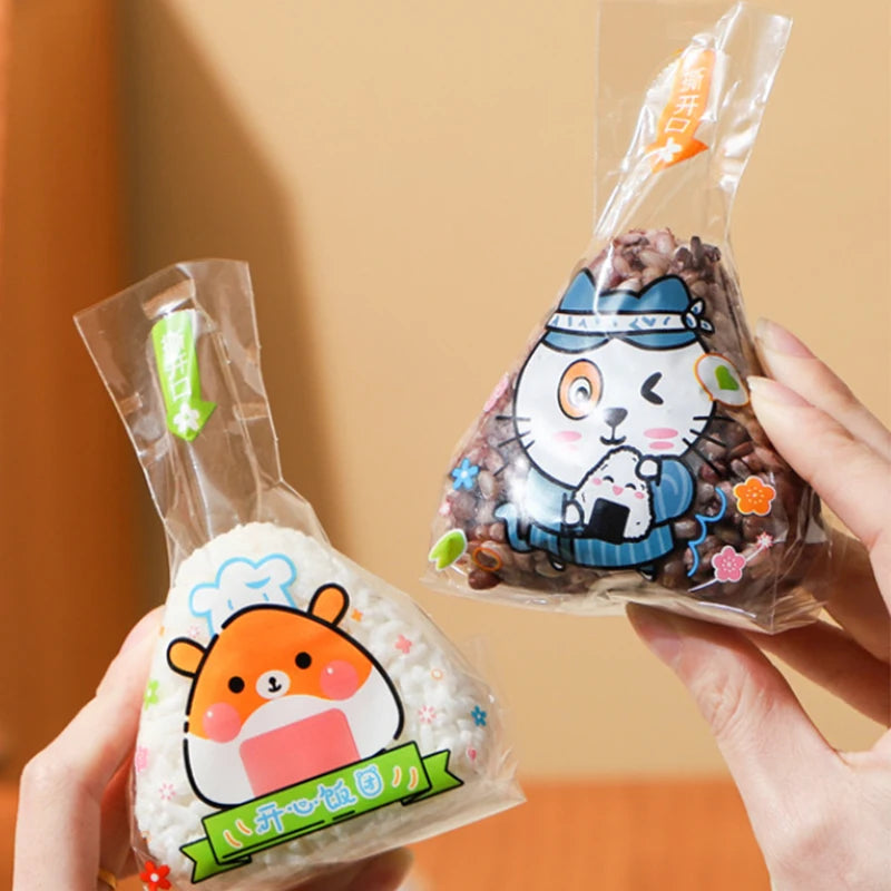 100Pcs Lovely Cartoon Triangle Rice Ball Packing Bag Seaweed Onigiri Sushi Making Mold Tools Bento Accessories Vue