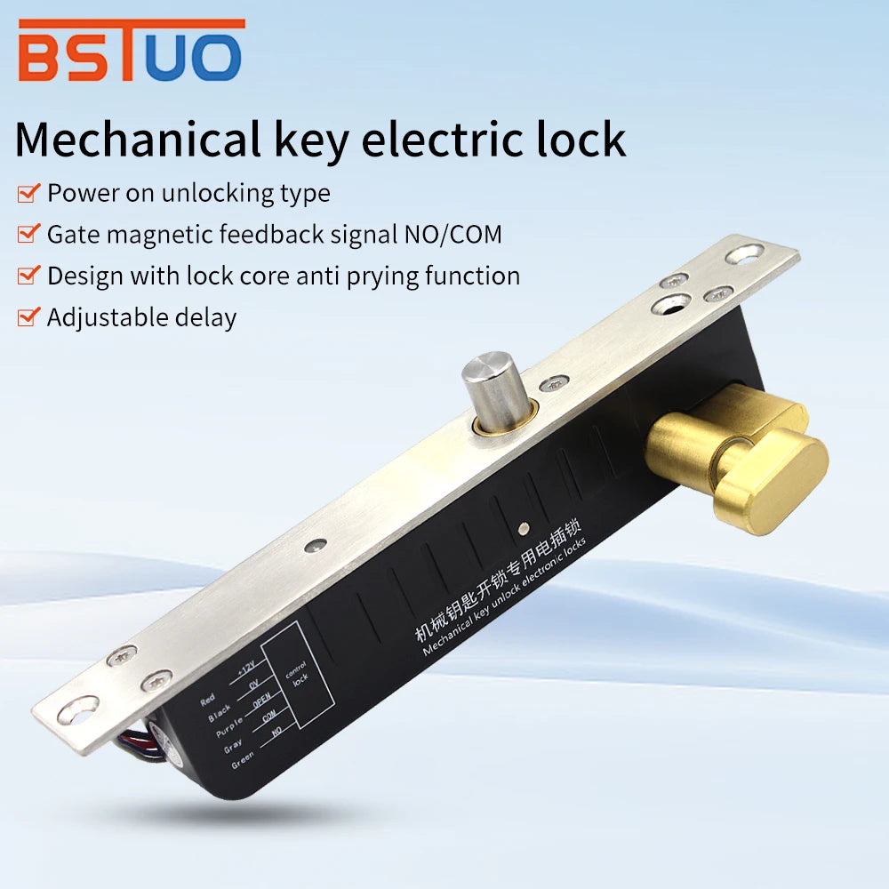 DC 12V/ 24V Fail Secure Electronic Drop Bolt Lock for Door Access Control Deadbolt Lock with Mechanical Key Cylinder Time Delay Vue Default Title