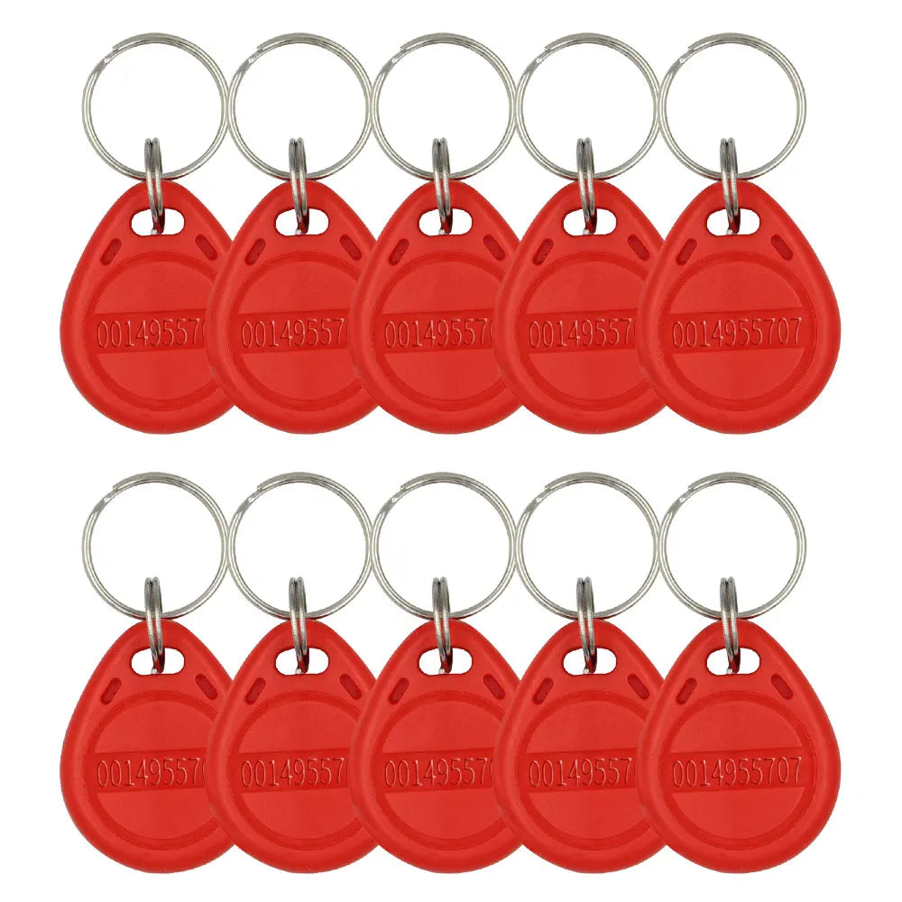 10pcs/Lot 125khz RFID Proximity Keychain Tag Card TK4100 Stickers Keyfob Key Door Entry Access Control KeyChain EM Token Keyfob Vue 10pcs Red Tag