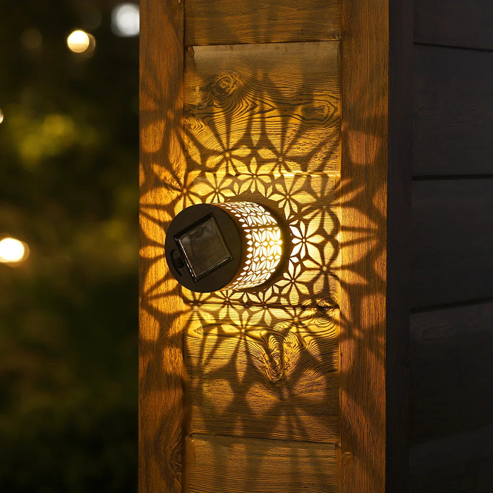 Solar Dusk To Dawn Sensor Wall Light Projector Flower Pattern IP65 Waterproof Outdoor Lamp for Balcony Courtyard Villa Door Vue Diamond