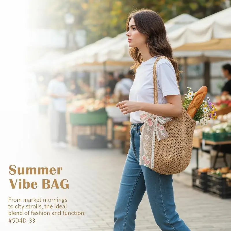 Large Capacity Woven Bag Women's Shoulder Bags Casual Straw Wicker Woven Ladies Handmade Summer Beach Tote Messenger Bag Vue