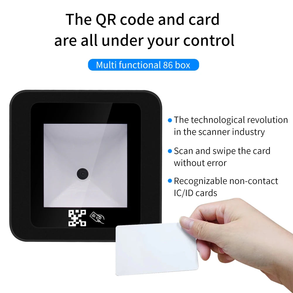 RFID Barcode 2D QR Code Reader Access Control Reader Wiegand TTL RS232 RS485 Interface 125Khz/13.56Mhz RFID QRCode Reader 12V Vue