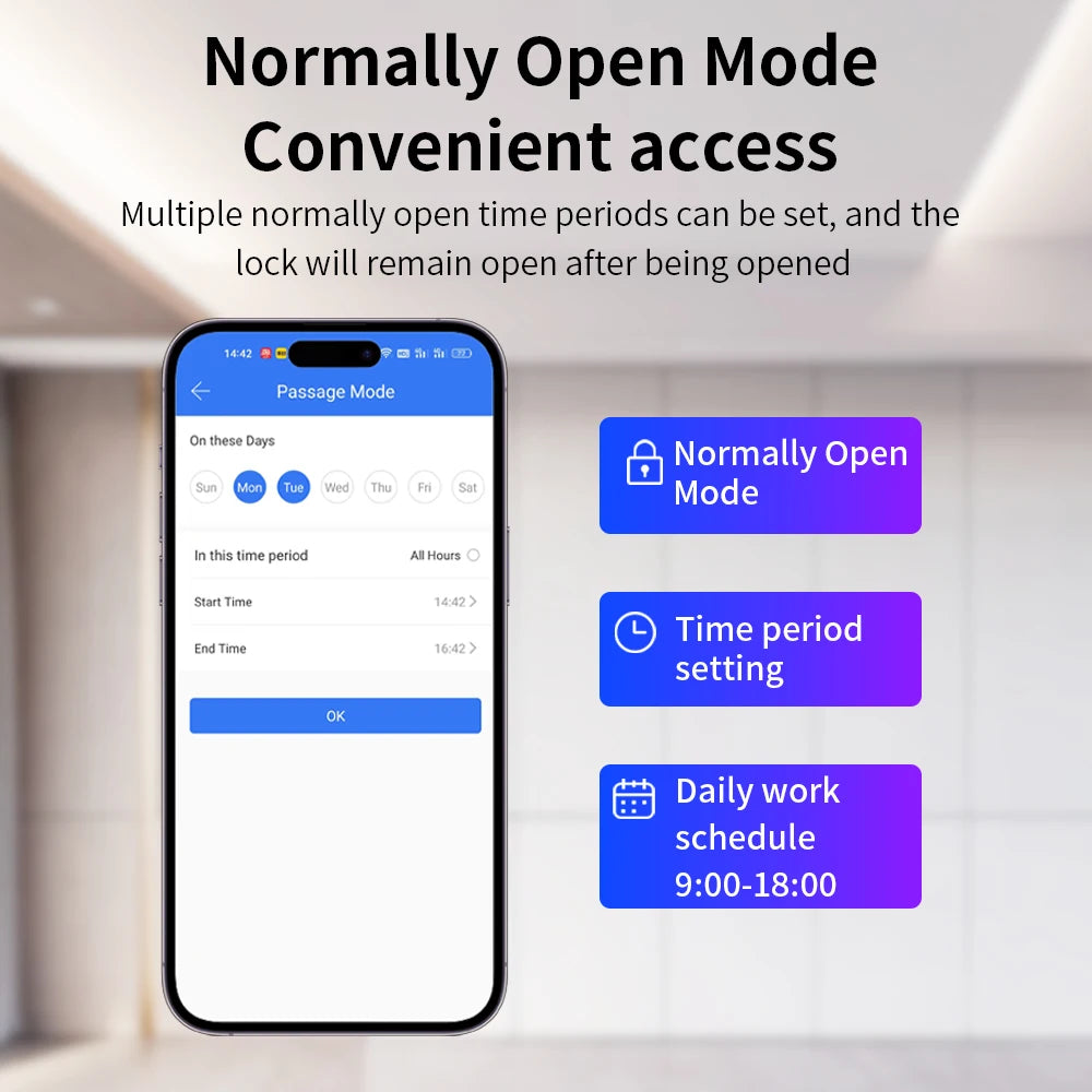 TTLock Waterproof Access Control with Fingerprint RFID Card APP Bluetooth Remote Door Opening Record Query Normally Open Mode Vue
