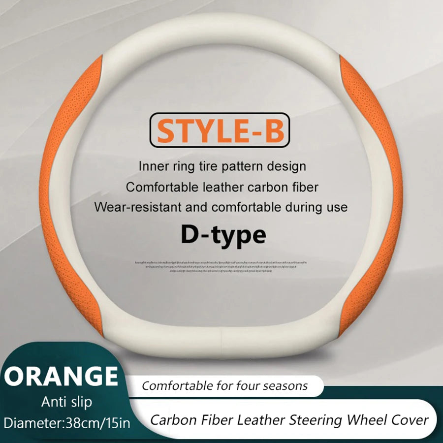 Artificial Leather Anti-slip Sweatproof Car Steering Wheel Cover For Mercedes Benz B/C/E/S Class A Class C200L GLC GLK CLA Vue D-Orange-B