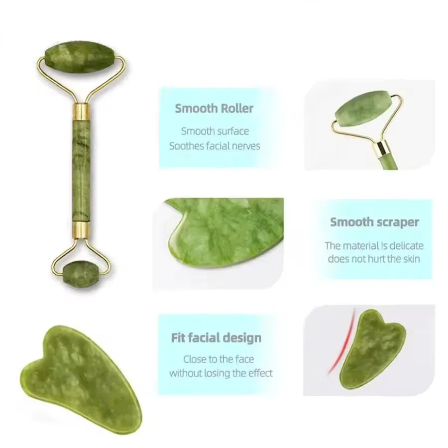 Natural Rose Jade Roller Face Massage Gua Sha Board Jade Massager Body Facial Eye Scraping Acupuncture Face Lift Vue