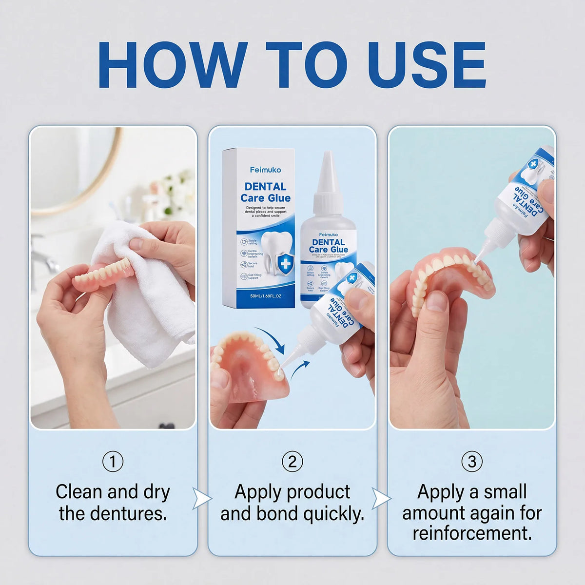 Denture Adhesive Cream. Provides strong grip for snug denture fit, lets you smile with confidence for daily oral care. Vue