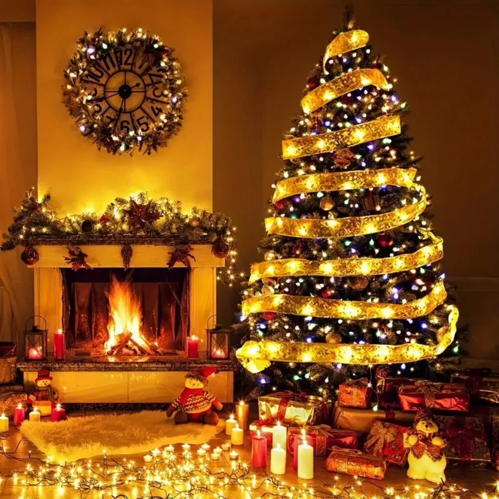 1PC 5M/10M Christmas battery box gold ribbon light string,excluding battery,used for Christmas tree,balcony,gift box decoration Vue