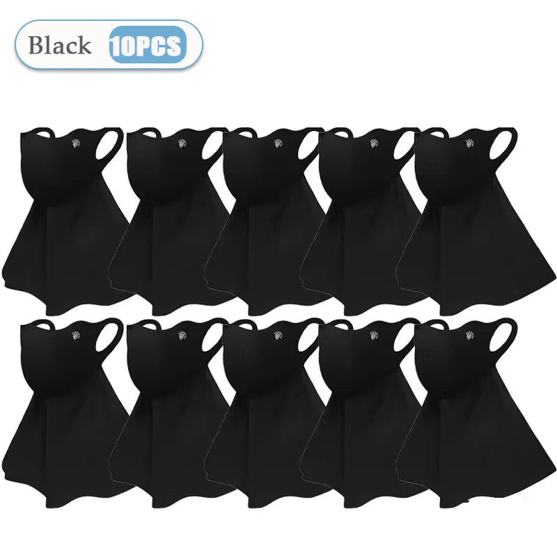 1-10pcs Ice Silk Mask Summer Face Scarves UV Protection Neck Wrap Cover Face Shield Sun Proof Bib Personalized Windproof Vue Black-10PCS