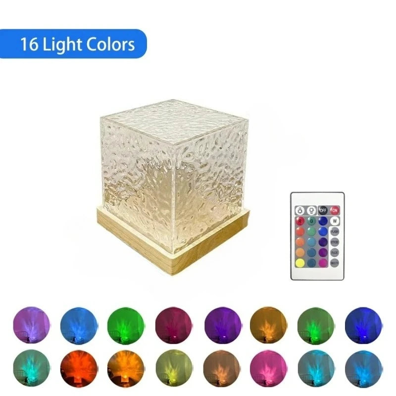 16 Colors Water Ripple Projector Dynamic Rotating LED Night Light with Remote Dimming Family Bedroom Romantic Ocean Decor Lamp Vue 16 color