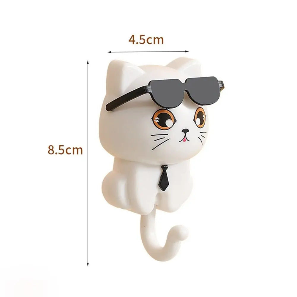 Creative Plastic Cartoon Cat Hooks Decorative Waterproof Key Hangers Wall Hanging Sticky Hooks for Home Vue white