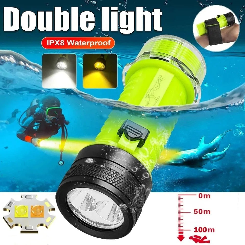 Super Bright Diving Flashlight Type C Rechargeable XHP50 LED Dive Torch Adjustable Focus High Power Underwater Torch Vue
