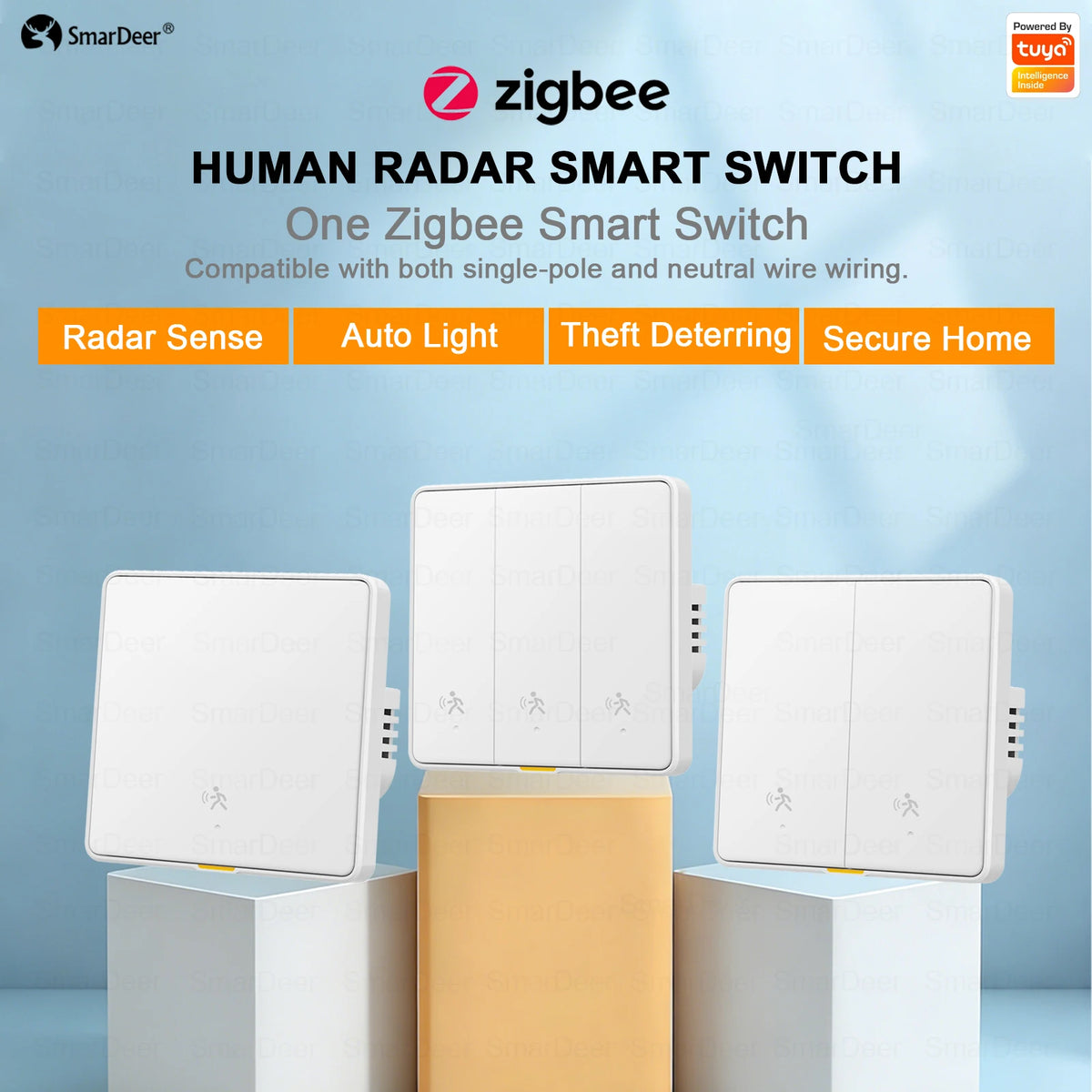 SmarDeer ZigBee Smart Switch with Motion Sensor,Human Body Presence Detector Auto Light ON/OFF,Tuya Wall Light Switch for EU Vue