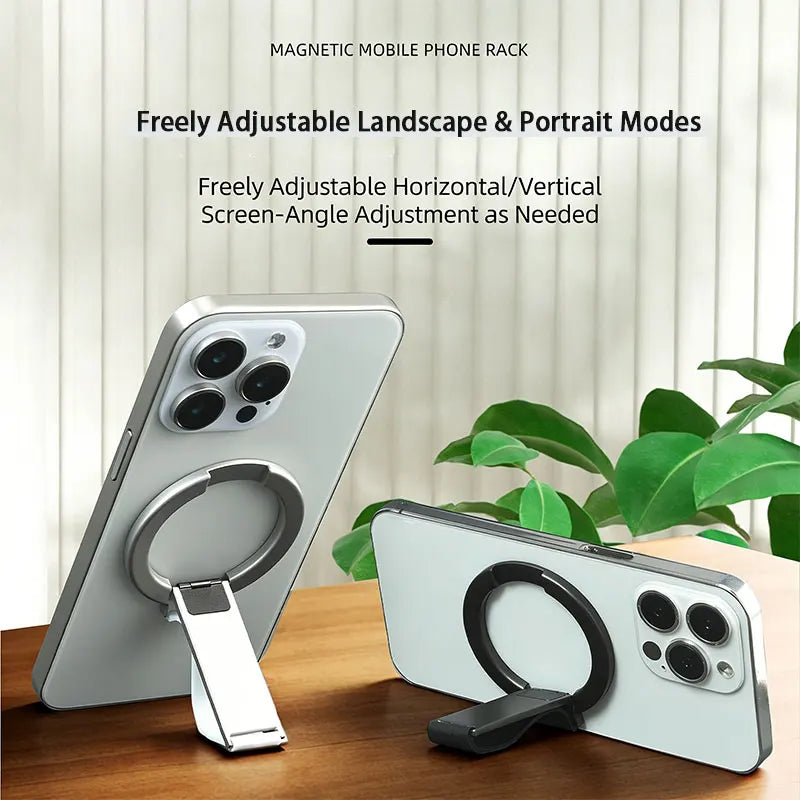 2025 innovative design aluminum alloy magnetic mobile phone ring holder, 360° rotation, 120° swing, suitable for iPhone 12+ Vue
