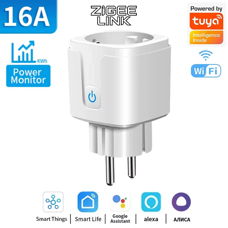 WiFi Zigbee3.0 EU Smart Plug Socket With Power Monitor Timer Function Smart Life Wireless Control Voice Assistant Alexa Google Vue Beige 16A WiFi
