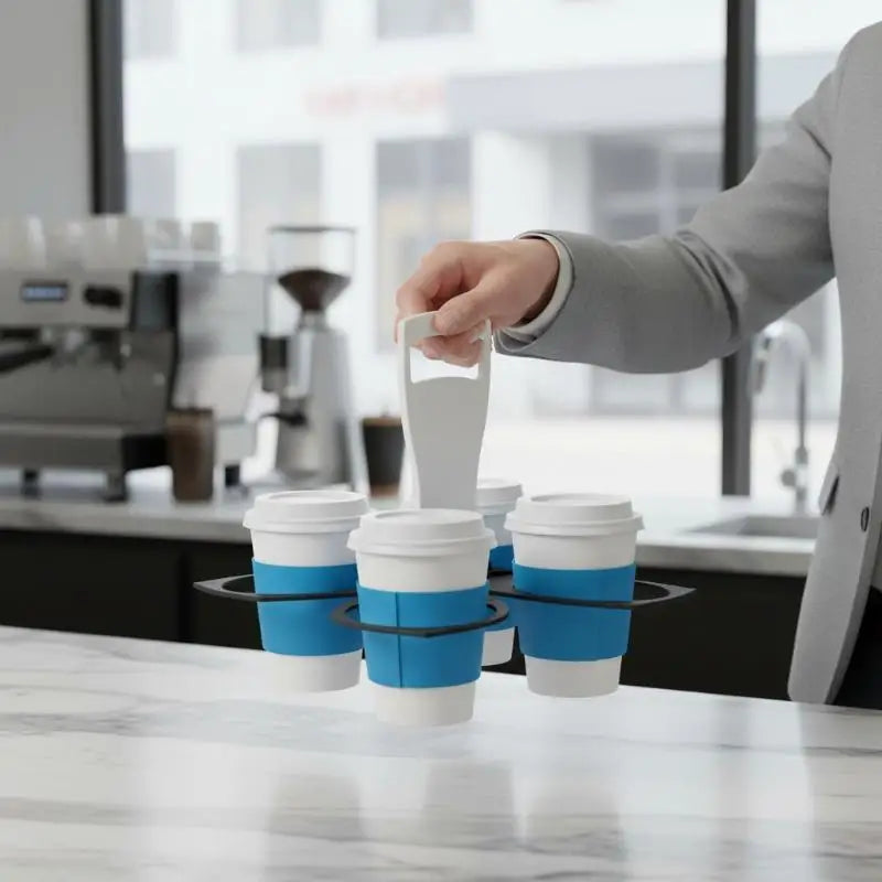 Foldable 4 Cups Coffee Cup Holder with Handle Bottle Bracket for Cafe Commercial and Home Use Vue Default Title