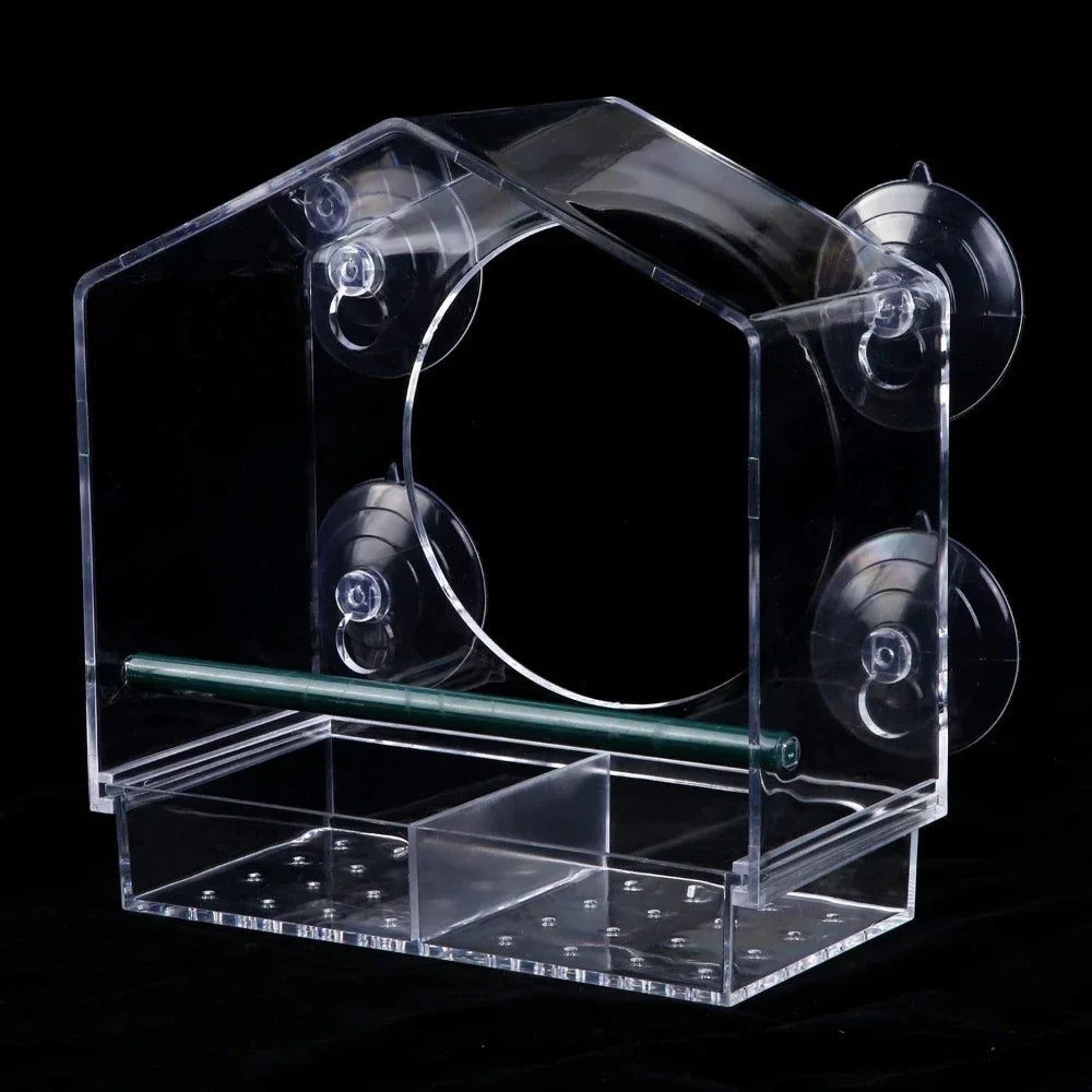 Acrylic Clear Window Glass Birds Hanging Feeder Birdhouse Food Feeding House Table Seed Cup Transparent Windowsill Birdfeeders Vue