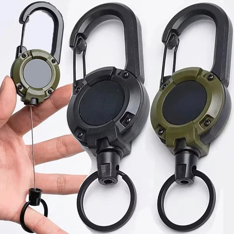 1/5pcs Heavy Duty Retractable Pull Badges ID Reel Carabiner Key Chain Steel Wire Rope Buckle Key Holder Outdoor Keychain Tools Vue