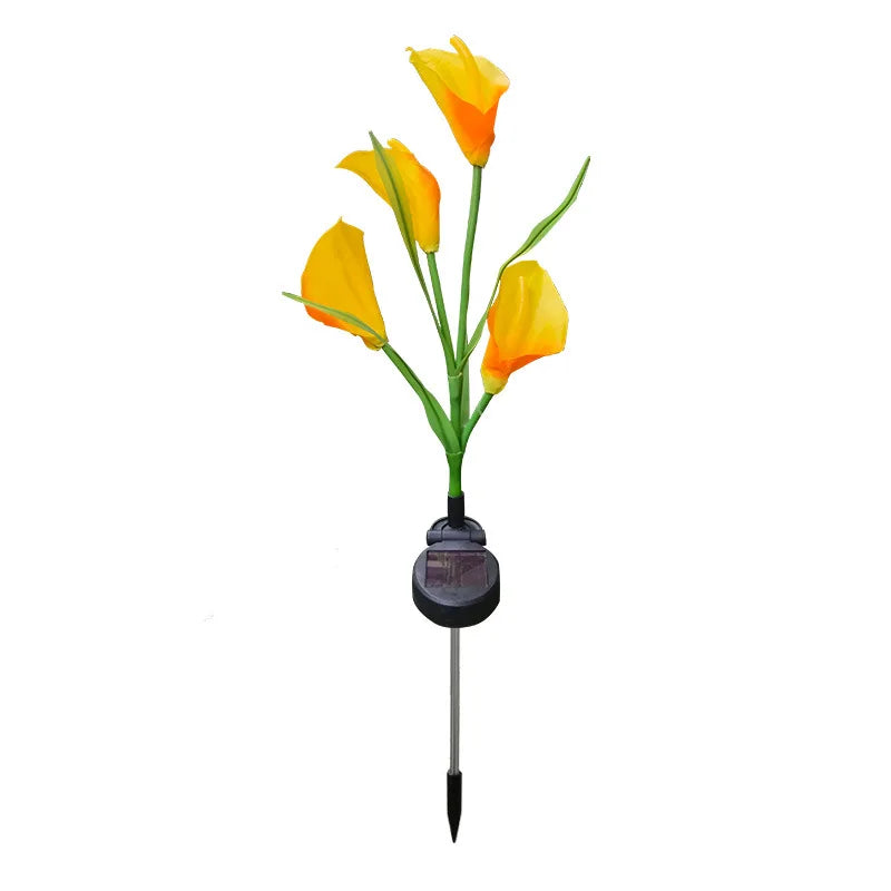1/2pcs Solar-Powered LED Yard Lights Calla lily Floral Garden Decor Lamp Waterproof Outdoor Lawn Lighting Plug Light Vue yellow 1pcs