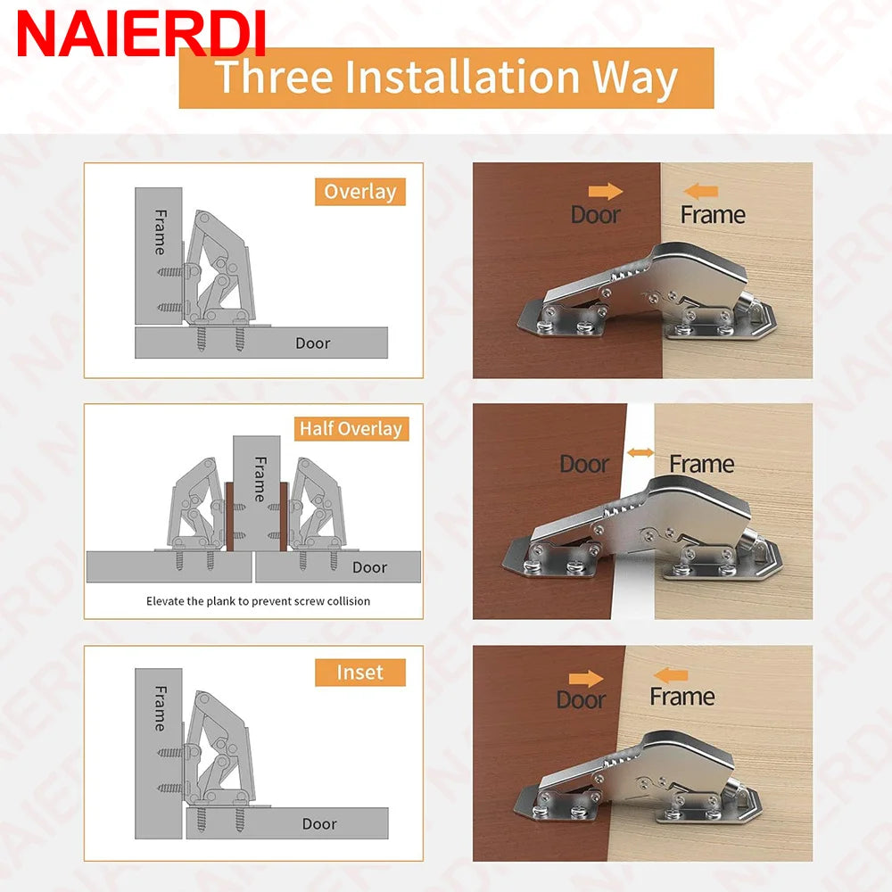 NAIERDI 4 Pack 90 Degree Soft Close Spring Hinges,No Pre-drilled Noiseless Hidden Concealed Cabinet Hinge Furniture Hinge Vue