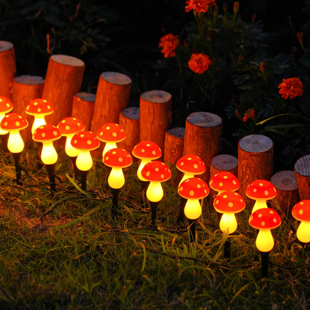 Cute Solar Mushroom Stake Lights 8/12/20 LED 8 Lighting Modes Garden Path Lawn Festival Party Decoration Gift Vue Warm White 5.5M8LED
