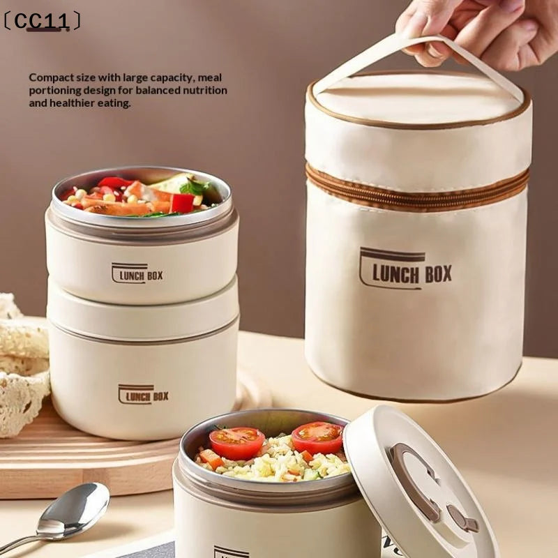 Portable Stainless Steel Thermal Lunch Box With Bag Large Capacity Multi Layer Thermos Bento Box BPA Free Food Container〔CC11〕 Vue