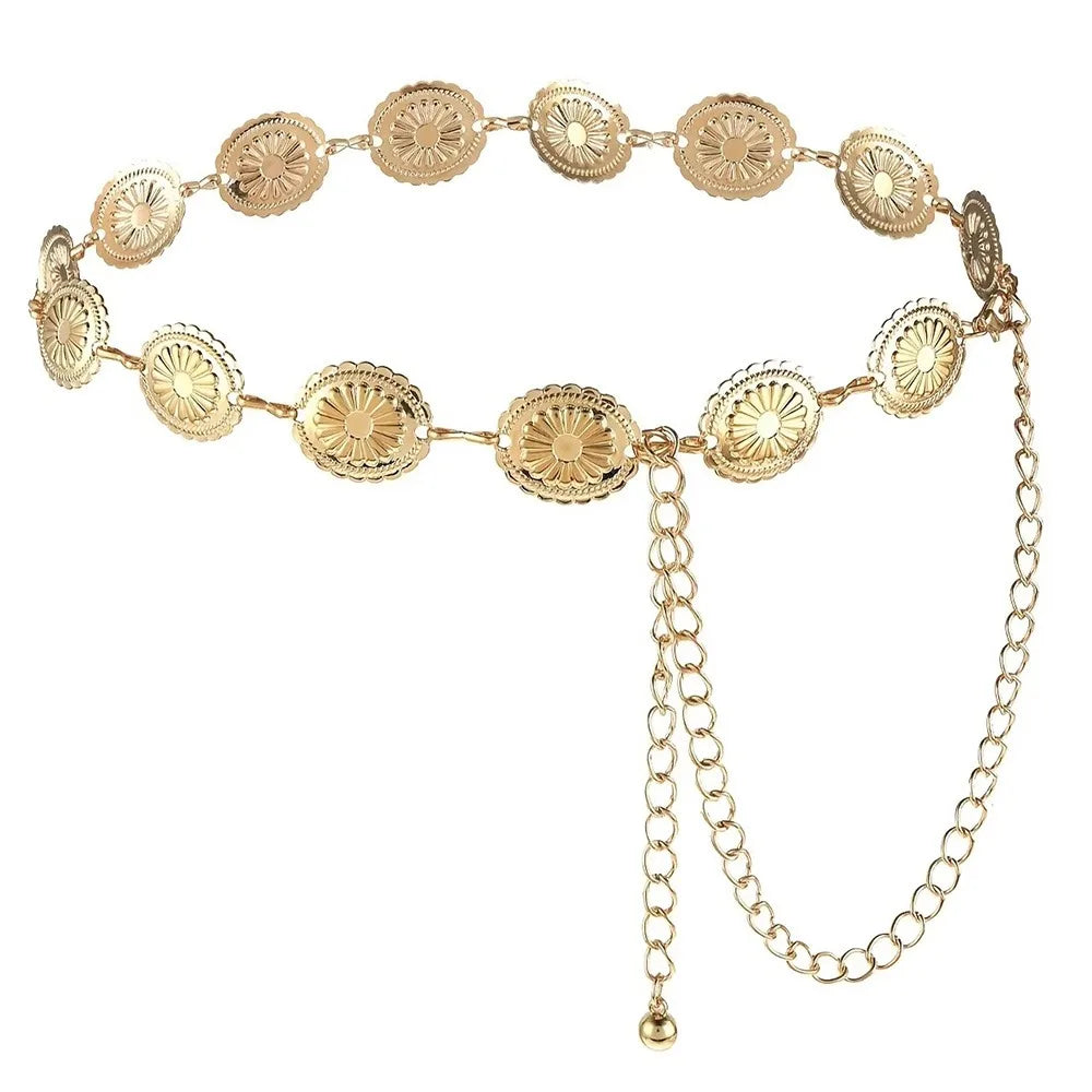 Fashion Gold Silver Waist Chain Metal Belt Adjustable Length Bohemian Vue Gold