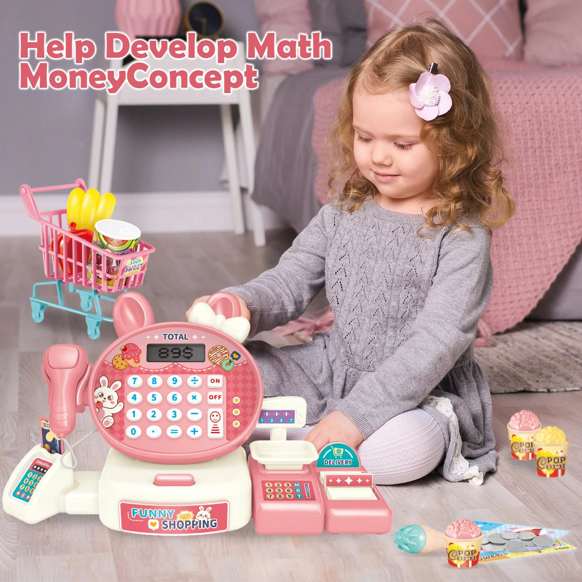 Electiric Supermarket Cash Register Toys, Children Play House Toys Shopping Cartoon Frog Animal Gifts for Kids Vue