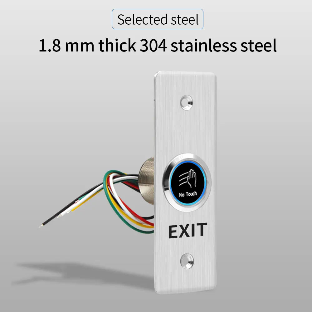 Door Exit Release Button Stainless Steel Panel Gate Waterproof Push Switch No-Touch For Door Access Control System To Open Door Vue