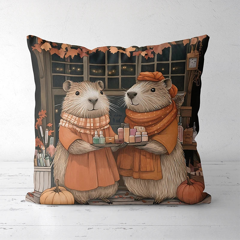 Capybara Cushions with Festive and Cute Designs Square polyester pillowcase, modern sofa decorative cushion cover Vue 1 50x50cm