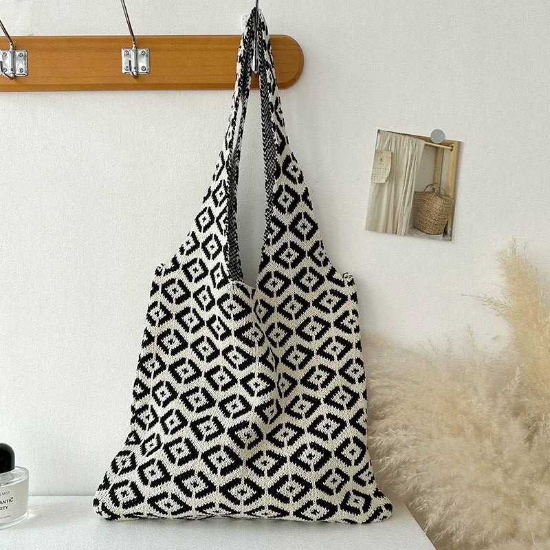 Fashion Handbag Shoulder Bag Knitting Stripe Shopping Bags Large