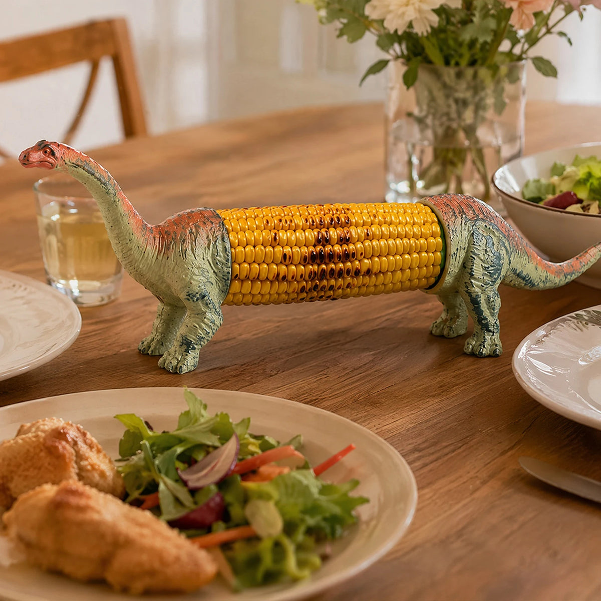 Dinosaur Corn Cob Holders – Reusable BBQ Set with Steel Prongs Corn Cob Holders Vue