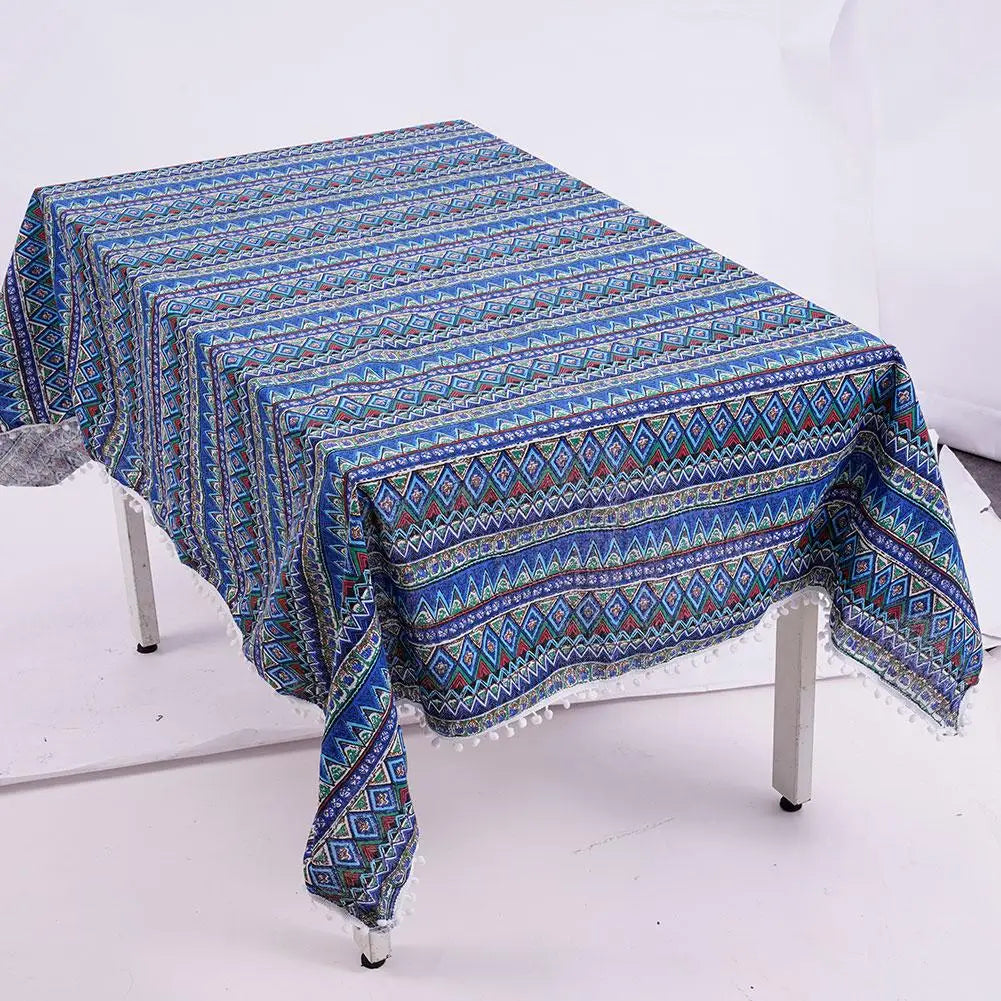 Retro Geometric Tablecloth Polyester Cotton Blend Table Cover Dustproof for Kitchen Dining Room Wedding Party Home Decor Vue