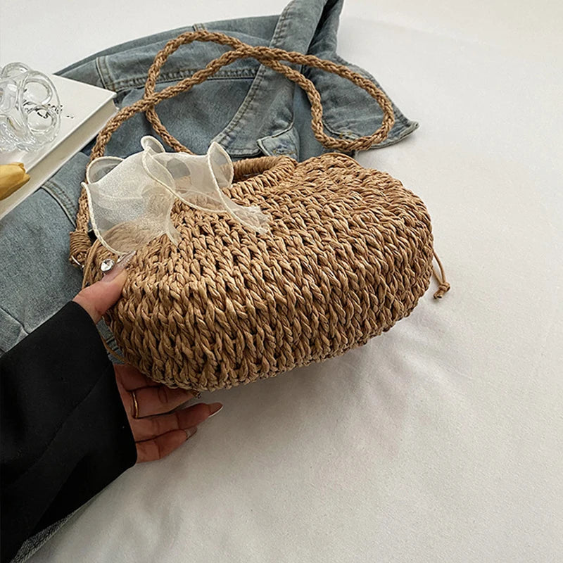 Women Crossbody Bags Handmade Casual Woven Basket Handbag Elegant