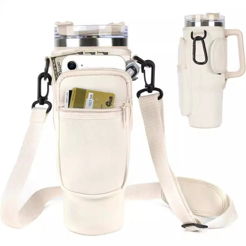 Water Bottle Carrier Bag for Stanley 40oz Tumbler with Handle Water Bottle Holder with Adjustable Shoulder Strap with Pocket Vue