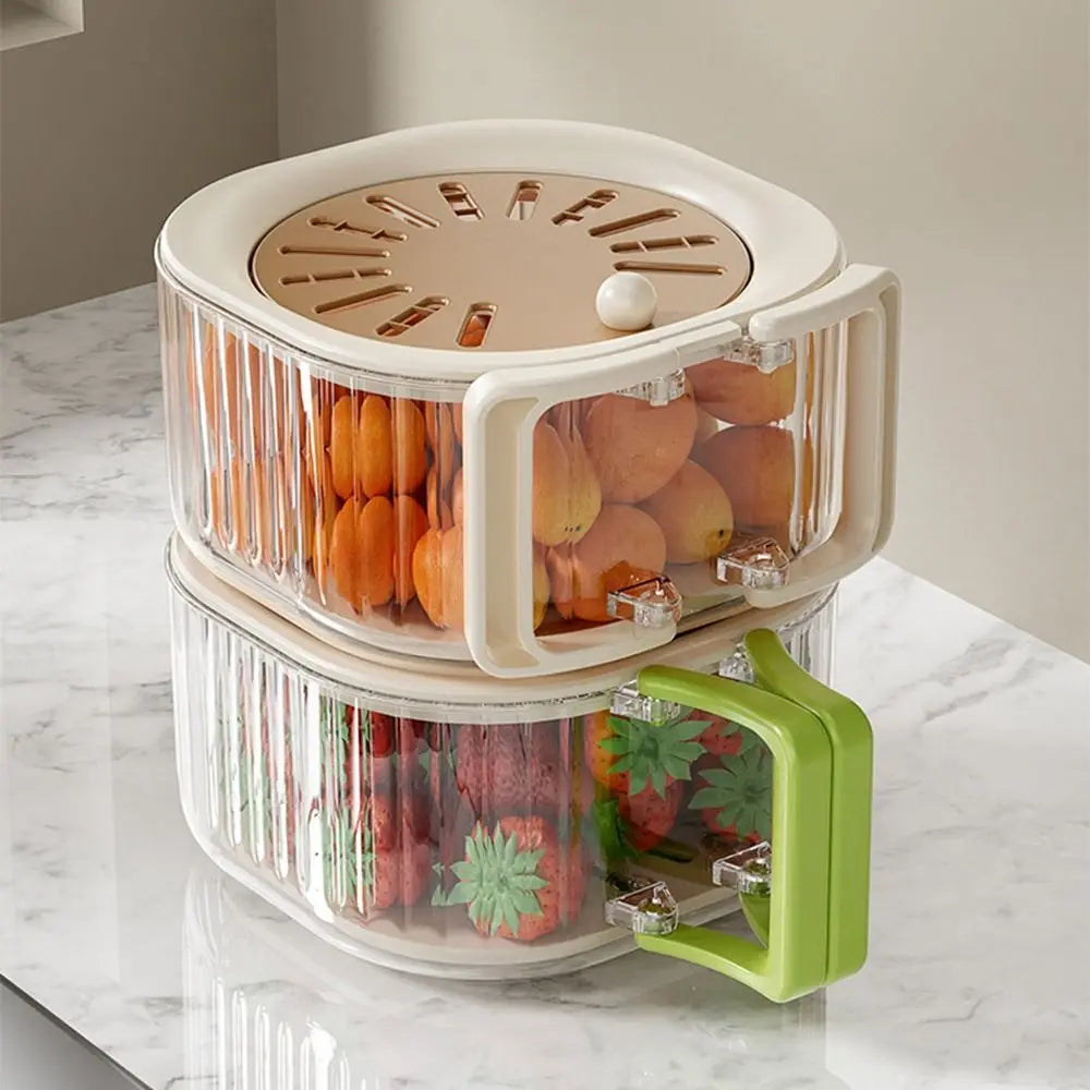 Double Layer Vegetable Drain Basket Foldable Handle Splash-proof Fruit Cleaning Bowl Plastic Thickened Fruit Drainer Container Vue