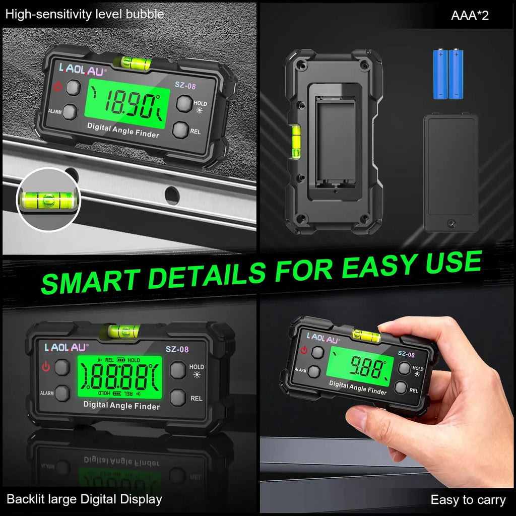 Digital Angle Gauge With Level Bubble Magnetic Electronic Protractor Inclinometer Goniometer Angle Finder Level Box DIY Tools Vue