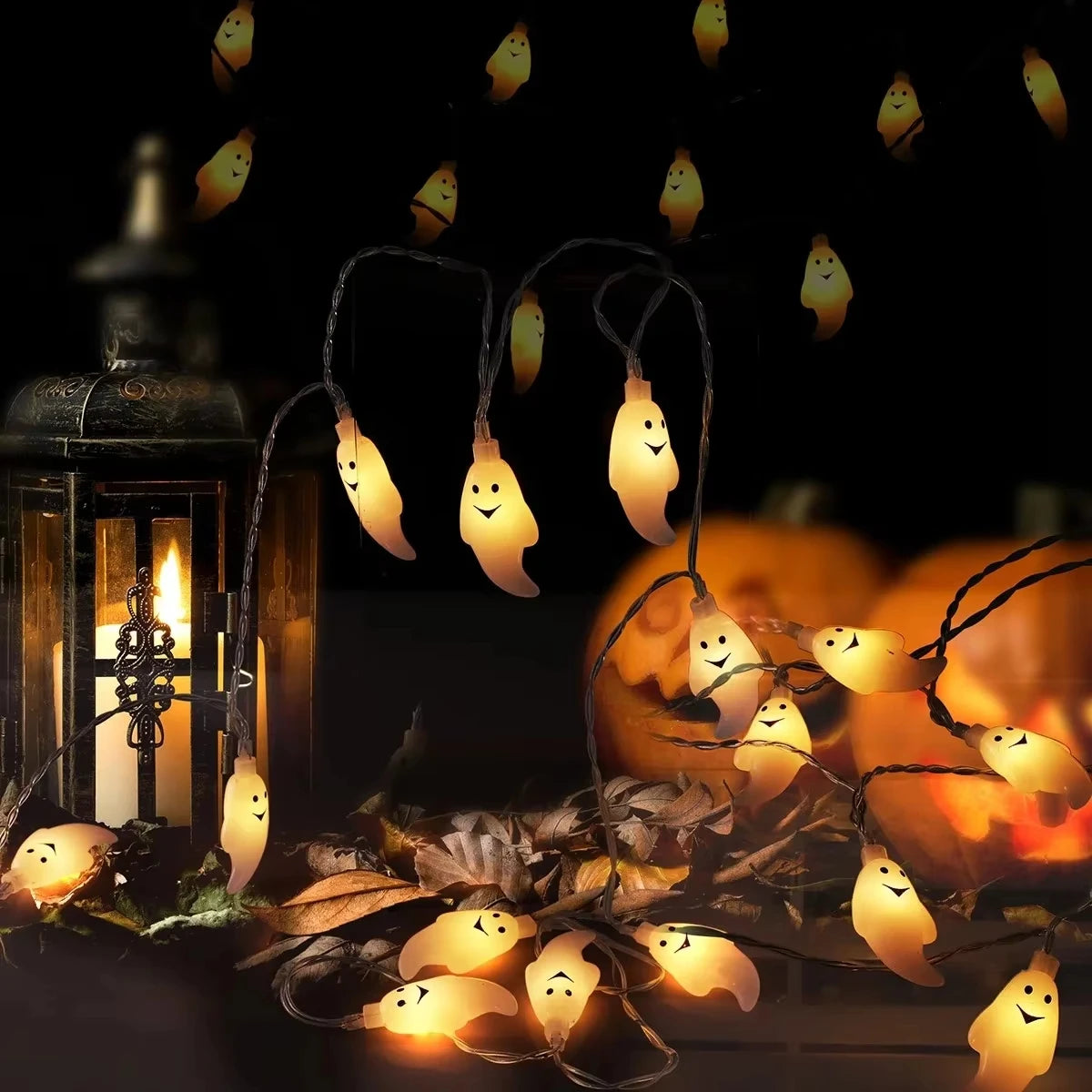 Halloween Ghost Shape LED Fairy Lights Battery Operated Spooky Glow String Horror Decor Prop For Home Holidays Party Decor Lamp Vue