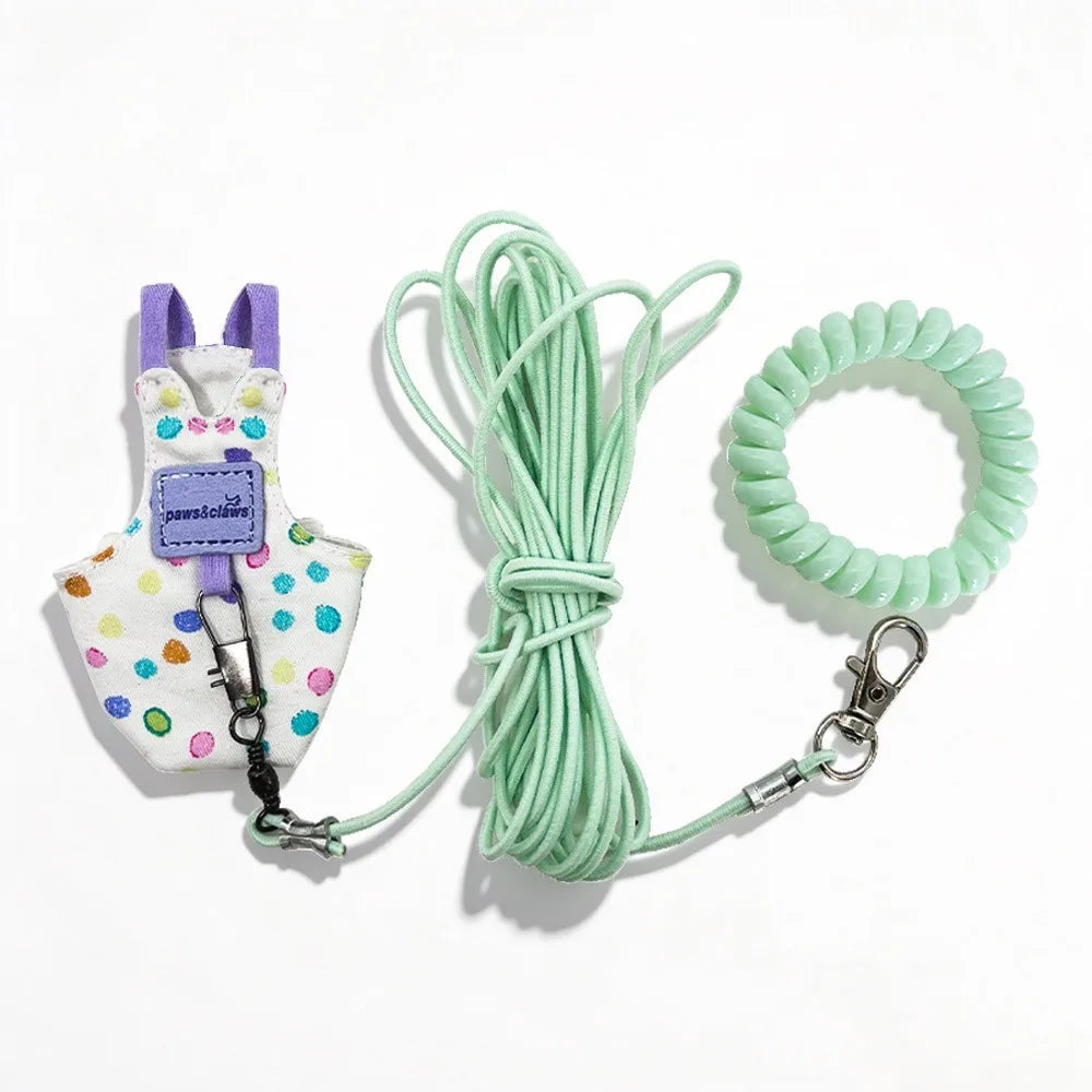 Escape Proof Parrot Flying Harness Polka Dot Print Anti-Bite Bird Harness Leash Breathable Bird Outgoing Leash Avian Vet Visits Vue Purple-2.17x3.94 in